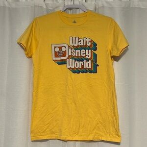 Disney Parks Walt Disney World Retro Rainbow Logo Mickey Yellow Shirt Medium